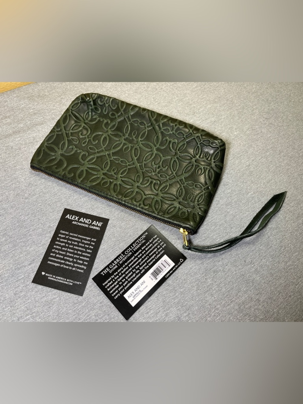 Alex and Ani Gabriel Embossed Pouch Forest Green New w/Dustbag New